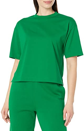 Amazon Essentials Camiseta Cuadrada Holgada con Hombro bajo y de Manga Corta de algodón orgánico (Disponible en Tallas Grandes) Mujer, Verde, XL