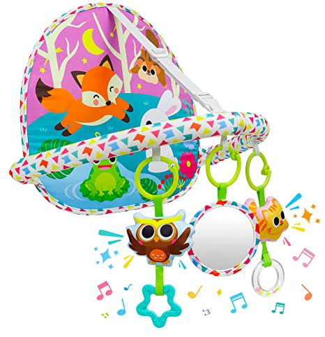 OKOOKO Double-sided Car Seat Toy, Rear Facing Car Seat Toy, Easier Drive for Newborn, Play and Kick Adjustable Activity Arch with Mirror, Teether and Ring Rattles