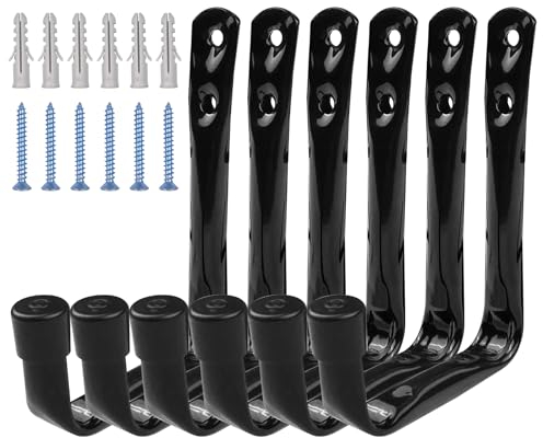 Newpop 6 Pezzi Ganci da Parete per Garage, Gancio da Muro da Parete in Metallo, Gancio a J Impieghi Gravosi per Organizzazione di Carichi Pesanti Scale Biciclette Utensili Elettrici 11.5x9cm Nero