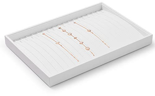 Papten Vassoio portagioie in pelle impilabile, cassetto portagioie inserto organizzatore per collana catena lunga, 35x24x3cm (bianco)