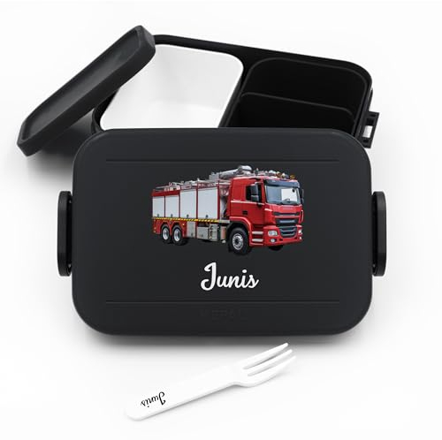 Geschenkfreude Personalisierte Feuerwehr Brotdose Kinder für Mepal - Lunchbox Kinder mit Trennwand Name, Kindergarten, Schule - Alles für den Schulanfang - Brotdose mit Namen Feuerwehr