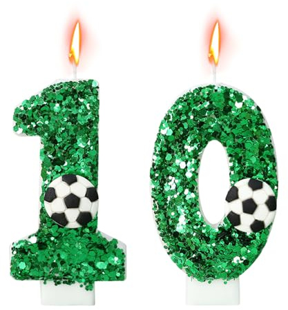 Bekecidi 2 velas con números de cumpleaños, vela con lentejuelas brillantes para números de cumpleaños, vela de pastel con números verdes de primera calidad para celebraciones inolvidables (1+0)