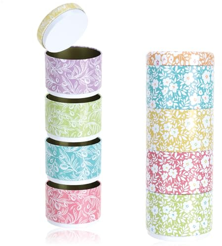 com-four® 2X Metalldose mit je 4 Elementen und Deckel - runde Blechdosen - stapelbare Metallbehälter für Kaffeepads, Überraschungen, Kleinutensilien - Organizer - Vorratsdose [Auswahl variiert]