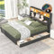 Aoskem Bett 140x200 Doppelbett Polsterbett, Bett mit 2 Schubladen, LED-Kopfteil mit Stauraum & USB-Buchse, Stauraumbett Bettgestell mit Lattenrost, Jugendbett Funktionsbett, Leinen Grau Ohne Matratze