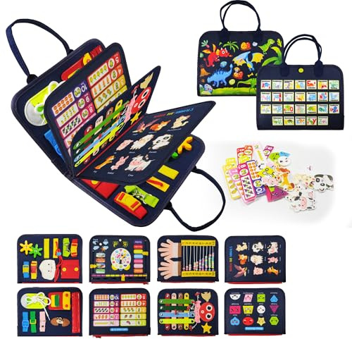LearnToy Montessori Busy Board for Boys 3+ Year, Sensory Toys for Toddlers 3-5, Ideal for Travel and Preschool - ABCs, 123s, Shapes, Colors, Animals, Weather, Birthday Gifts