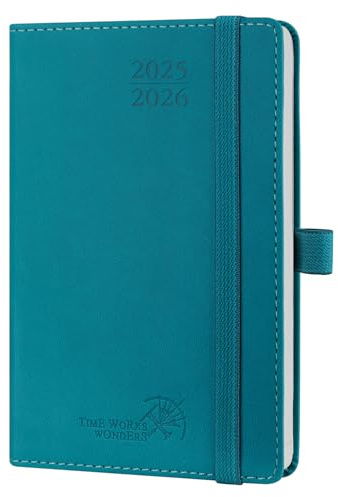 POPRUN 2025-2026 A6 Academic Pocket Diary Week to View Small PU Leather Cover (16x10.5 cm) 17 Months Diary (Aug'25 - Dec'26), 25/26 Mid Year Weekly Planner (Pacific Green)