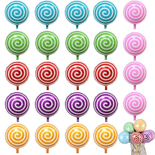 24 Pcs Ballons Bonbons 18 Pouces en Aluminium Ballons à Hélium Ballon Fete Sucette Kit Ballon Anniversaire Adaptés à Décoration de Fêtes D'anniversaire,Soirées à Thème