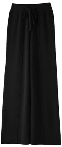 Pantaloni da donna in cashmere, 100% lana merino, a piede largo, pantaloni larghi in maglia, pantaloni spessi autunno/inverno, Nero , L
