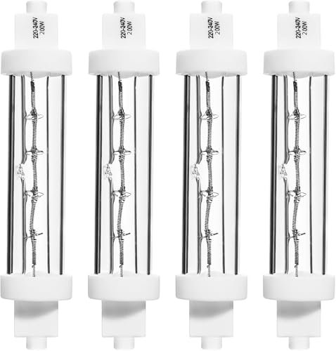 FKLiLEBU 4PCS R7S Heat Lamp Bulb, 118mm 200w Linear Halogen Bulbs,Ideal for Buffets, Catered Events - Food Halogen Lamps, Gantry Lights, Warm White (200W)