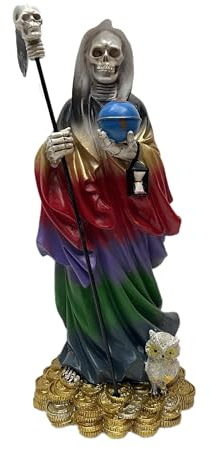 Moviebros Santa Muerte Statue, 12 Inch, 7 Colors Robe with Scythe and Owl, Decorative Skeleton Figure