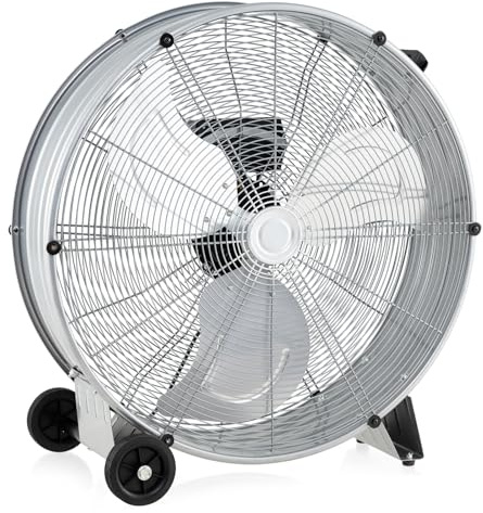 COSTWAY Ventilateur de Sol Industriel 61 CM à Volume d'Air Elevé, 3 Vitesses avec 3 Pales en Aluminium, Moteur en Cuivre, Roulettes et Poignée Latérale, Argenté