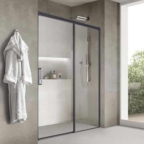 Yellowshop - ZEN Porta doccia scorrevole vetro trasparente anticalcare 8 mm cm 100-120-140-160 H 200 telaio Nero opaco (Nero, 120 cm)
