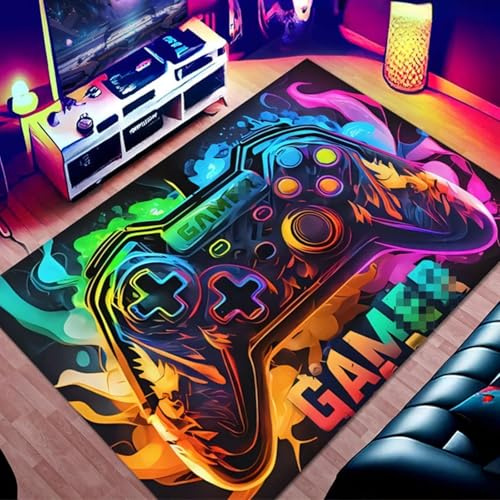 IFASHIHOME Spelmatta, spelmatta för pojkar sovrum, 3D halkfri färgglad område matta spelkontroll matta golvmatta för sovrum vardagsrum lekrumsdekor (120 x 80 cm)