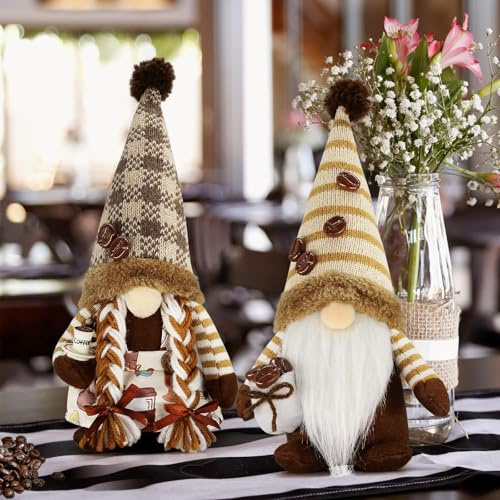 ACAREY 2 Stück Kaffee Wichtel, Frühlings Sommer Deko Wichtel Figuren, Erntedankfest Plüsch Rudolph Puppe Schwedischer Tomte Wichtel,Geschenke für Freundin Mama Hochzeitstag Muttertag