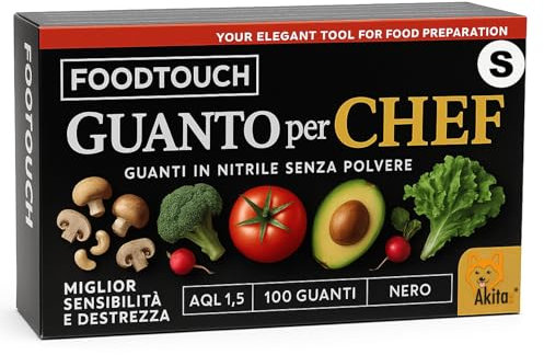 AKITAInk Guanti Chef Nitrile Neri 100 Pezzi Food Touch | Monouso Professionale per Chef e Ristorazione | Senza Polvere, 4g | Ideali per Ristorazione e Manipolazione Alimenti (S)