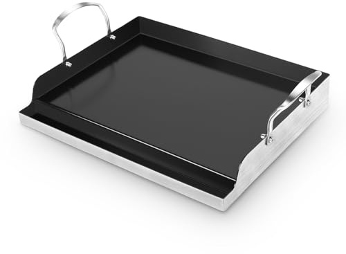 GFTIME Plaque de cuisson 43 x 33 cm en acier inoxydable avec revêtement antiadhésif en céramique - Plancha universelle pour barbecue à gaz, barbecue au charbon de bois et cuisinière - Sans PFAS/PFOA