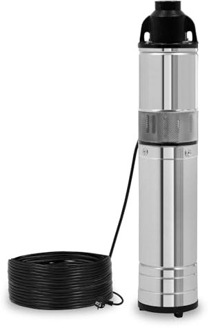 EBERTH 4 Tiefbrunnenpumpe Brunnenpumpe aus rostfreiem Edelstahl, Elektrisch 370W, Durchmesser 4 Zoll (10cm), Anschlussgewinde 1 1/4 Zoll, Stromkabel 15m, Arbeitstiefe max. 15m, mit Schmutzsieb