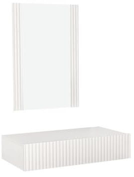 MB Muebles Bonitos, Recibidor Colgante con Espejo Amira, Mueble de Entrada con Cajón y Diseño Acanalado, Melamina y PVC, Color Blanco, Ideal para Entradas y Pasillos