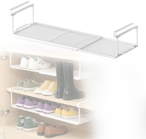MIUUIPI Estantería inferior con cesta colgante ajustable de 38 a 70 cm, estante para zapatos colgante, cesta de metal para armarios de cocina, zapateros y armarios (malla blanca)