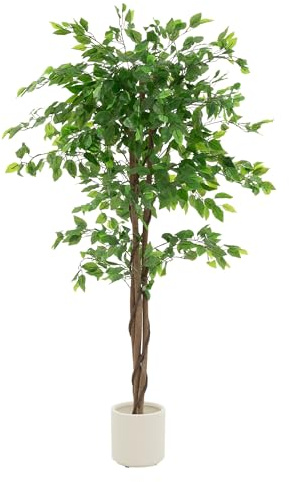 ML Design - Pianta artificiale Ficus, 150 cm, piante artificiali grandi come vere, finte da interno con tronco in legno naturale, per interni ed esterni, facile da pulire, per soggiorno e ufficio