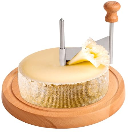 Cheese Curler Wheel, Stainless Steel Curly Cheese Shaver Flower Maker Slicer with Cutter Blade Wooden Base for Restaurants Cafes Dessert Kitchen Use Tools Utensils Gadgets Accessories