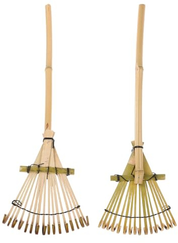 DIYEAH 2 Rastrelli da Giardino in Bambù 50 CM Manico Piccolo per Bonsai Sabbiere e Paesaggistica Rastrello Livellatore Compatto per Attività di Giardinaggio e Decorazione Esterna