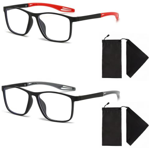 XIJEQOW 2 Paires de Lunettes de Lecture à Zoom Intelligent, Lunettes de Vue Réglables Automatiquement pour Presbytie, Mise au Point Automatique et Claire, Inclus 2 Étuis et 3 Chiffons, Noir et Rouge