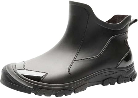 Cleats Shoes Men's Top Rubber Shoes Casual Fashion Outdoor Work Fishing Car Wash Kitchen Non Overshoes Rain Shoes Men Size 42, black, 11 UK