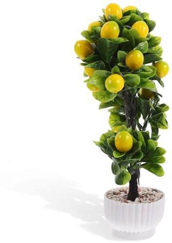 KOCKSHION Artificial Lemon Tree Faux Bonsai Potted Simulation Fruit Plant for Home Decoration, Lightweight and Not Easy to Break, Indoor Room Tabletop Ornament