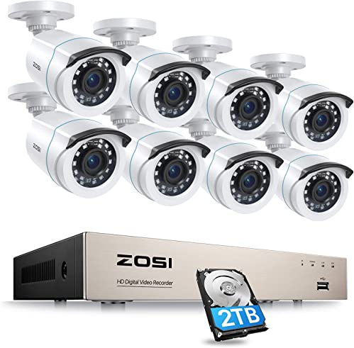 ZOSI 8CH 5MP Lite H.265+ DVR avec Disque Dur de 2To 8 Caméras de Surveillance Extérieure IP66 1080p 24 m Vision Nocturne Détection de Mouvement et Alerte Instantanée App Gratuite