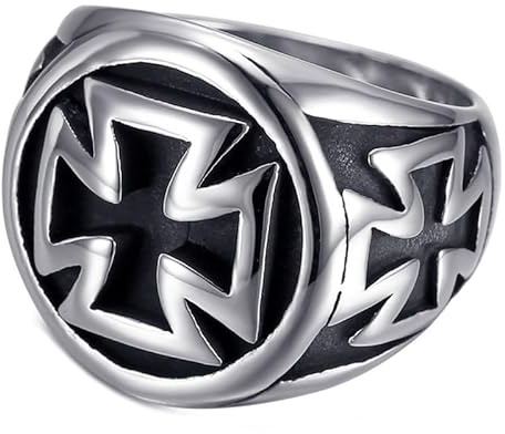 BOBIJOO JEWELRY - Anillo Templario Cruz Negra Caballero Redondo Acero Inoxidable - 14 (7 US)