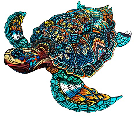 Funnli Holzpuzzles für Erwachsene und Kinder,Einzigartige Tierförmige Holz-Puzzle(Meeresschildkröte), Puzzle aus Tierteilen (S-24 * 20.3cm-100 Stück)