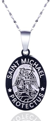 Halukakah Collana San Michele in Argento Sterling 925 per Uomini -Medaglia di Gioielleria Religiosa con Catena 45cm -Per Protezione,Occasioni Religiose e Regali,Include Scheda Biblica e Scatola Regalo
