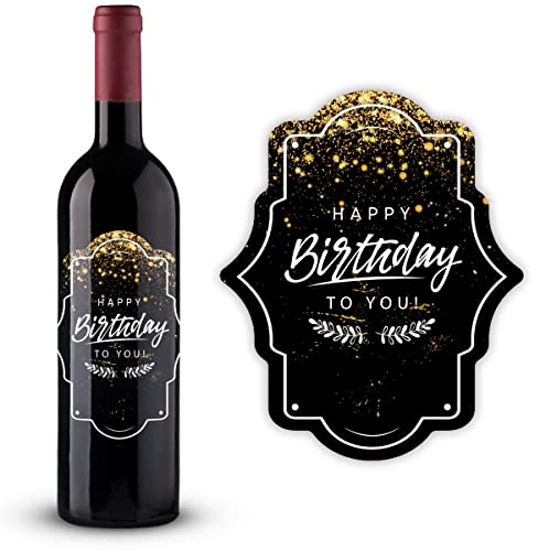 GRAVURZEILE Flaschenetikett – Zum Geburtstag - schönes Geschenk zum Geburtstag - Geschenk für jeden Weinliebhaber - für jede Weinflasche geeignet- Geschenk für Sie & Ihn Farbe Happy Birthday
