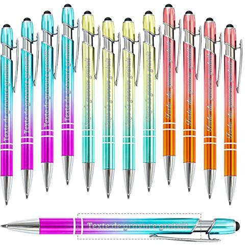 Stylo à bille personnalisé gratuit, couleur mélangée, avec stylet pour écran tactile, stylo à bille gravé avec texte, stylos cadeaux pour les fêtes, graduations, choisissez jusqu'à 300 pièces