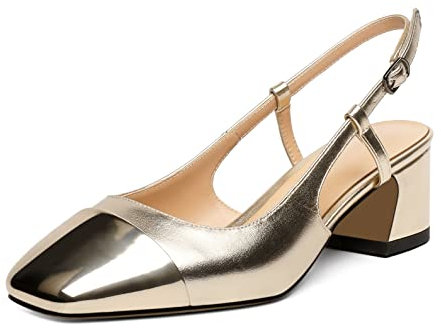 EDEFS Tacchi Blocco Scarpe Donna 5CM Slingback Punta Quadrata Fibbia Classiche Nozze Ufficio Oro EU44