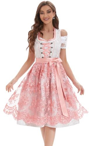 Adisno Dirndl Donna,Vestito Oktoberfest Donna, Oktoberfest Costume,Vestito BavareseDonna (40, Rosa)