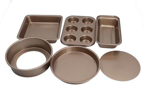 Backformen-Set aus Karbonstahl, 6-teilig, Vielseitig, Leicht Entformbar, Antihaftbeschichtet, Langlebig, Hitzebeständig, Kuchen, Brot, Pizza, Backformen-Set für die Küche zu