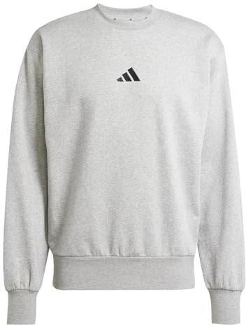adidas Hombre Essentials Feelcozy Fleece Sweatshirt, Medium Grey Heather/Black, L