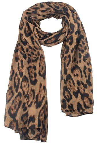 AWAVM Damen Schal mit Leopard Muster Leo Tuch Weiches Bali-Viskose Halstuch im Zeitlosen Leo-Print, Ideal als Stola oder Bandana für Herbst und Sommer