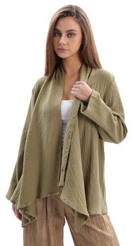 Amazhiyu Womens Cotton Gauze Cardigan, Relaxed Fit Open Front Poncho Cape