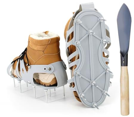YANGUN Lawn Aerator Shoes with Stainless Steel Shovel, Heavy Duty Spiked Aerating Sandals with Hook & Loop Straps, Free-Installation Aerating Shoes, Aerator Spiked Shoes