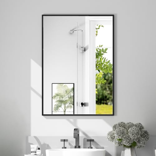LUMIRRORS® Bathroom Mirrors 50x70cm, Rectangular Black Mirror Wall Mounted | with Aluminium Frame, Horizontal or Vertical Hanging, Slim Space-Saving Vanity Mirrors for Bedroom, Living room, Home Decor