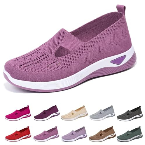 Orthopedic Walking Shoes for Women,2026 New Orthowalkway Womens Shoes,Woven Orthopedic Breathable Walking Sneaker Non-Slip Arch Support Slip on Shoes Purple 39
