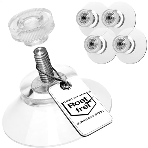 COM-FOUR® 4x sugkoppar med M4 gänga, Ø 30 mm, Extra starkt grepp på släta | Premium sugkopp med transparent räfflad mutter - Enkel installation utan borrning