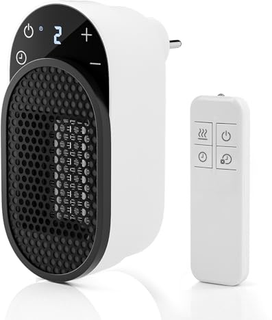 Dreamhigh® Stufa Elettrica Basso consumo 500 W, Scaldino Elettrico Bagno con Telecomando, Rotazione 90°, Timer 1-12 Ore, Display LED, Termoventilatore Basso Consumo per Ambienti fino a 25 m²