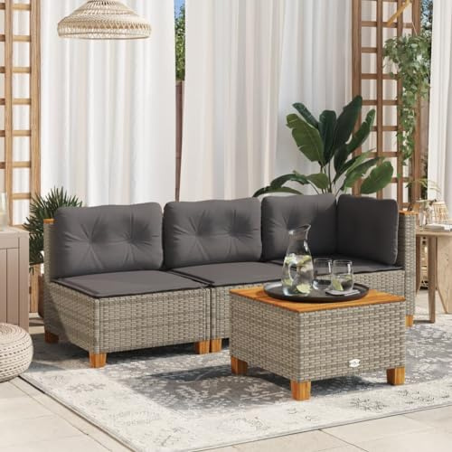 Canapé d'Angle de Jardin, en Rotin Synthétique Gris avec Coussin Confortable, Structure Acier Résistante, Design Modulable, Canapé Exterieur Terrasse, Banquette Exterieur,Gris, 63.5 x 63.5 x 62 cm