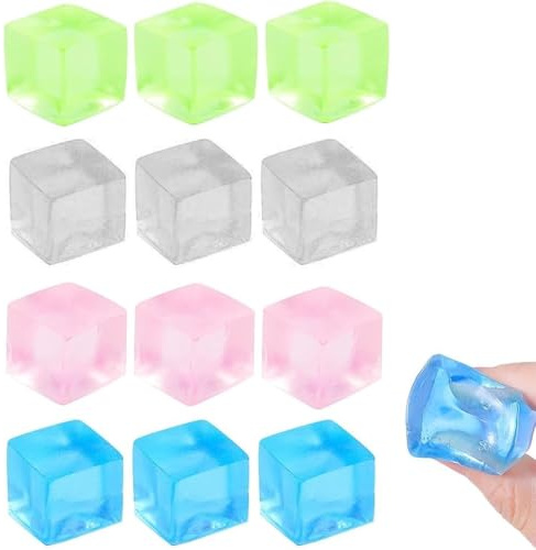 12 Pcs Squishy Cube,Fun Design Stress Cube,Ice Cubes Squishy,Squishies Cubes Fidget Toys,for Adults and Reducing Anxiety and Enhancing Focus,Perfect for Party Bag Fillers(4 Colors)