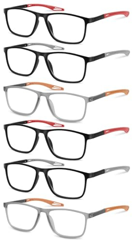 AOOSU Gafas de Lectura, 6PCS Bloqueo Luz Azul Ultraligeras Anteojos de Lectura Gafas, Gafas de Lectura Flexibles con Elegante Marco Rectangular, Resistentes a los Óptima - Hombre Mujer +2,5