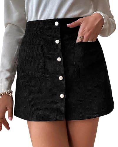 Cozyan Mini Jupe Cotelé Taille Haute Courte Femme Automne Hiver Vintage Coupe Ajustée Élégant A-Ligne Mini Jupe Courte avec Taille éLastique Femme Extensible pour Tenue Décontractée et Sexy